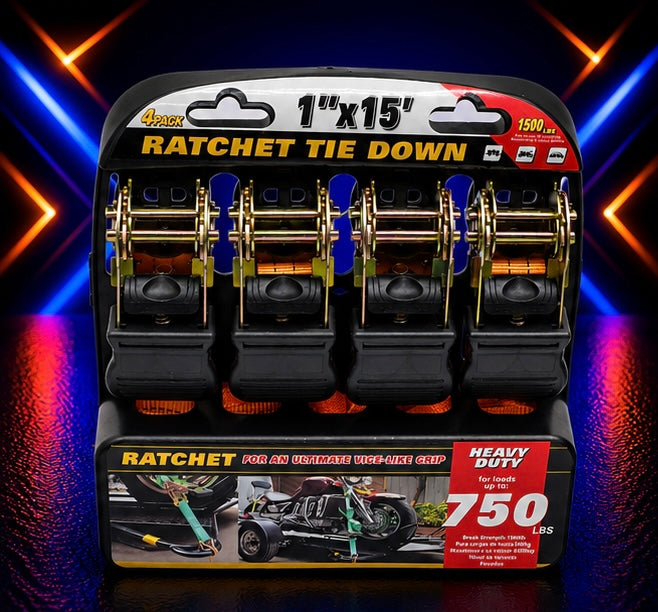 4-Pack Heavy-Duty Ratchet Tie-Down Straps
