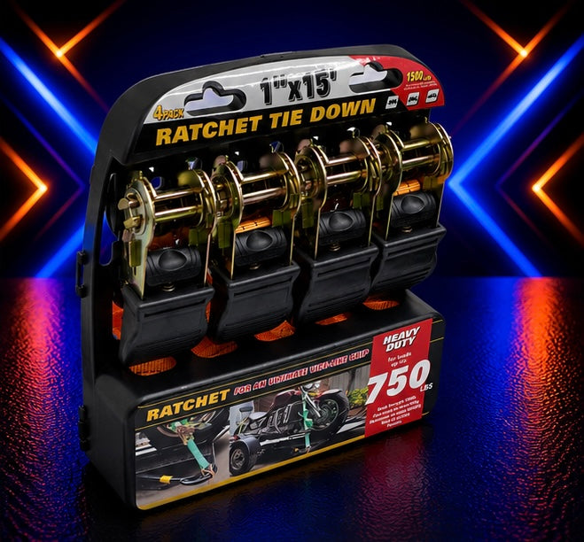 4-Pack Heavy-Duty Ratchet Tie-Down Straps